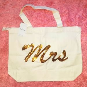 Wedding Gold Sequin Canvas Big Tote Bag Bridal Shower Gifts Internal pocket, Zip
